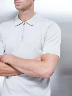 Cotton Knitted Zip Polo Shirt In Mid Grey -Cheap Shirts Shop COTTONKNITTEDHALFZIPPOLOSHIRTINMIDGREY4096