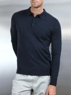 Cotton Knitted Long Sleeve Button Polo Shirt In Navy -Cheap Shirts Shop COTTONKNITTEDLONGSLEEVEBUTTONPOLOINNAVY04 8cc492ac 8297 4ab7 bbc1 0dea38971264