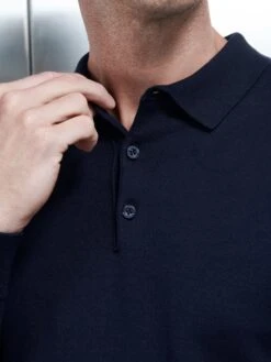 Cotton Knitted Long Sleeve Button Polo Shirt In Navy -Cheap Shirts Shop COTTONKNITTEDLONGSLEEVEBUTTONPOLOINNAVY52107 06924068 c992 4abd bb5