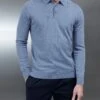 Cotton Knitted Long Sleeve Button Polo Shirt In Silk Blue -Cheap Shirts Shop COTTONKNITTEDLONGSLEEVEBUTTONPOLOSHIRT SILKBLUE 7770
