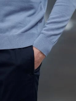 Cotton Knitted Long Sleeve Button Polo Shirt In Silk Blue -Cheap Shirts Shop COTTONKNITTEDLONGSLEEVEBUTTONPOLOSHIRT SILKBLUE 7776