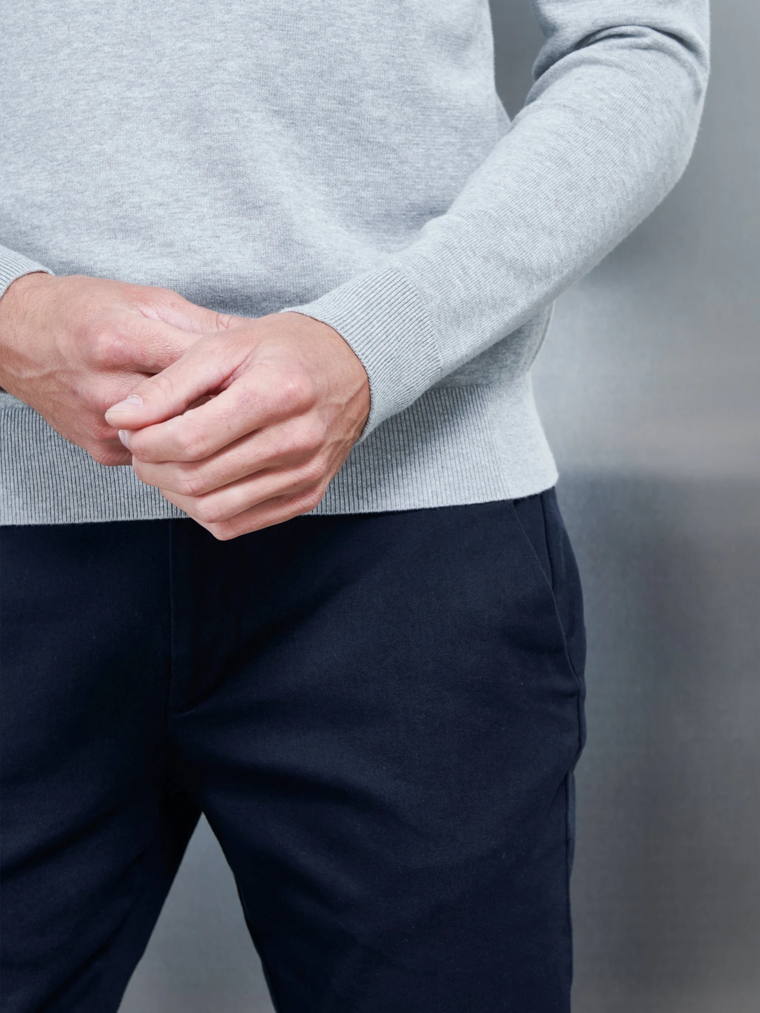 Cotton Knitted Long Sleeve Button Polo Shirt In Marl Grey 5 Cotton Knitted Long Sleeve Button Polo Shirt In Marl Grey - Image 4