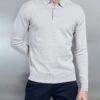 Cotton Knitted Long Sleeve Button Polo Shirt In Stone