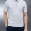 Cotton Knitted Zip Polo Shirt In Oatmeal -Cheap Shirts Shop COTTONKNITTEDZIPPOLOSHIRTINOATMEAL2230