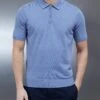 Cotton Knitted Zip Polo Shirt In Silk Blue -Cheap Shirts Shop COTTONKNITTEDZIPPOLOSHIRTINSILKBLUE2252