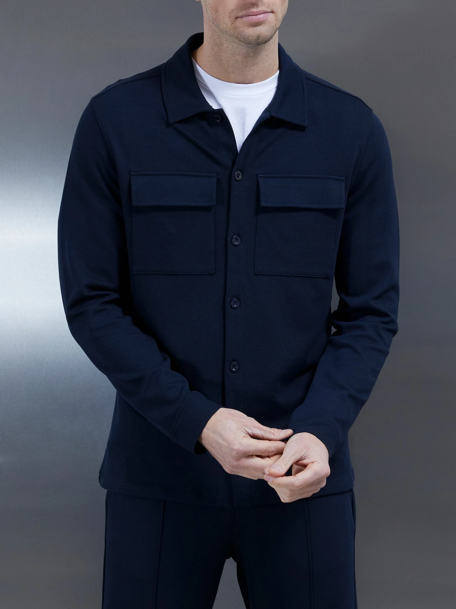 Cotton Twill Overshirt In Navy 5 Cotton Twill Overshirt In Navy - Image 3