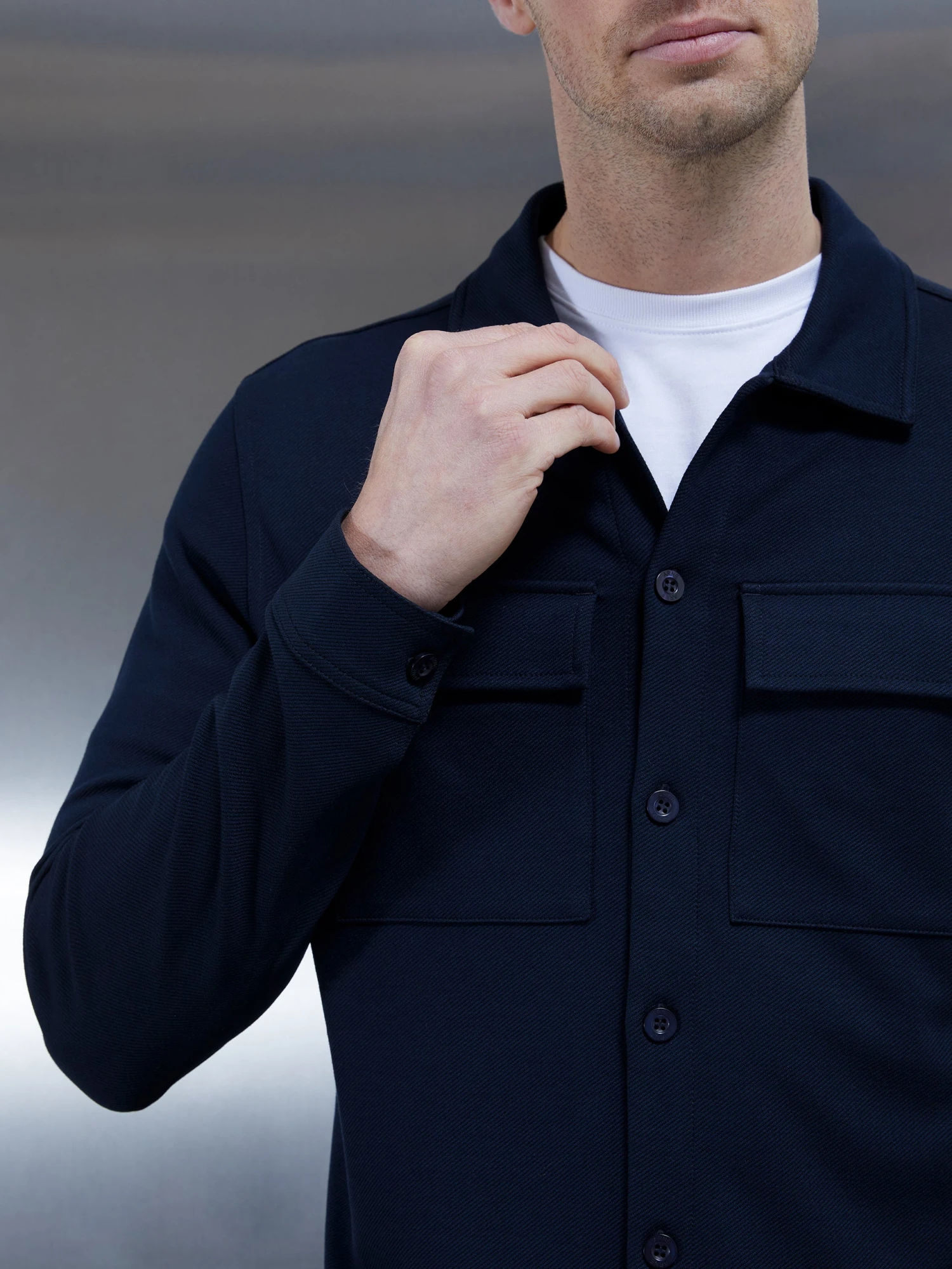 Cotton Twill Overshirt In Navy 6 Cotton Twill Overshirt In Navy - Image 4