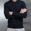 Cotton Knitted Long Sleeve Half Zip Polo Shirt In Black -Cheap Shirts Shop COTTON HALF ZIP POLO BLACK 0057