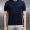 Cotton Knitted Revere Collar Polo Shirt In Navy -Cheap Shirts Shop COTTON KNITTED REVERE COLLAR POLO SHIRT IN NAVY 0684