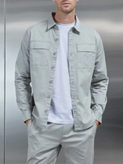 Cotton Cargo Overshirt In Stone