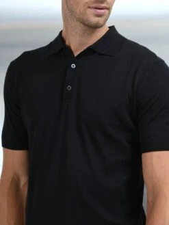 Cotton And Silk Polo Shirt In Black -Cheap Shirts Shop COTTON SILKBUTTONPOLOINBLACK1699