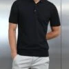 Cotton And Silk Polo Shirt In Black -Cheap Shirts Shop COTTON SILKBUTTONPOLOINBLACK1706