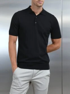 Cotton And Silk Polo Shirt In Black