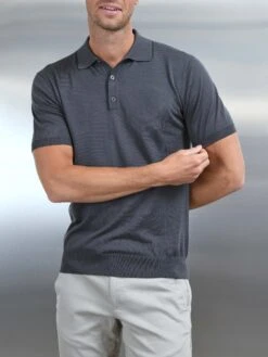 Cotton And Silk Polo Shirt In Charcoal