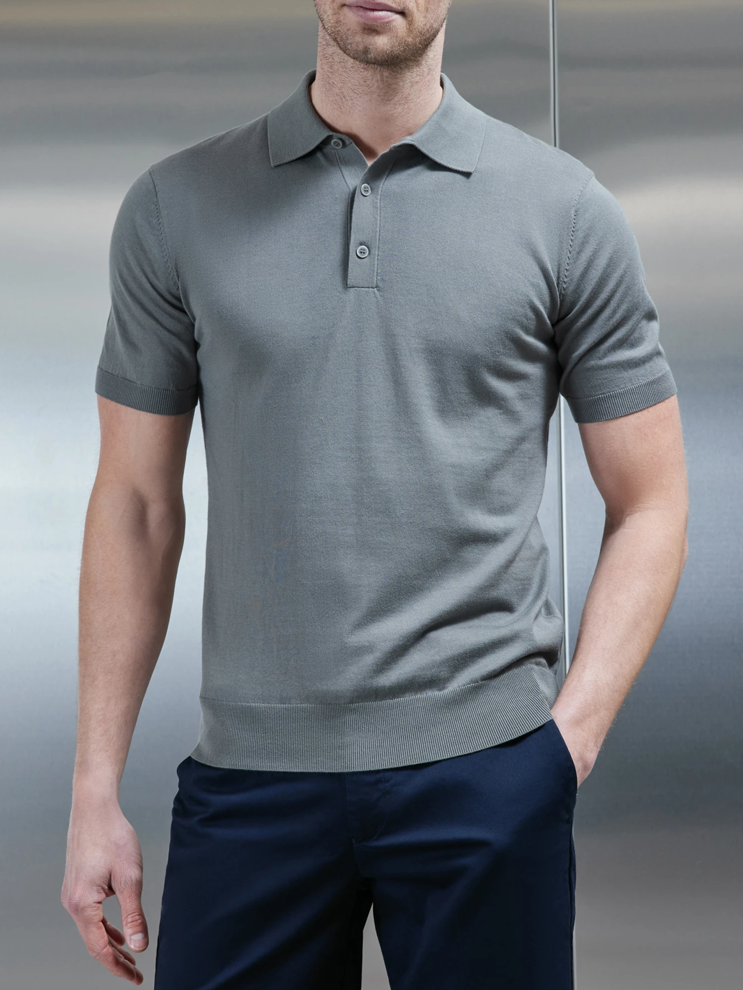 Cotton And Silk Polo Shirt In Sage 3 Cotton And Silk Polo Shirt In Sage