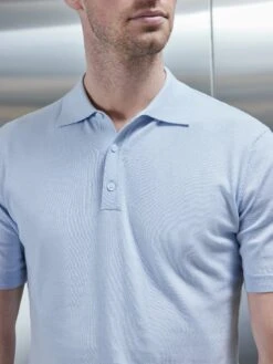Cotton And Silk Polo Shirt In Light Blue -Cheap Shirts Shop COTTON SILK KNITTED LIGHTBLUE 4698 LOWRES