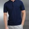 Cotton And Silk Polo Shirt In Navy 2 Cotton And Silk Polo Shirt In Navy -Cheap Shirts Shop COTTON SILK NAVY POLO 0318