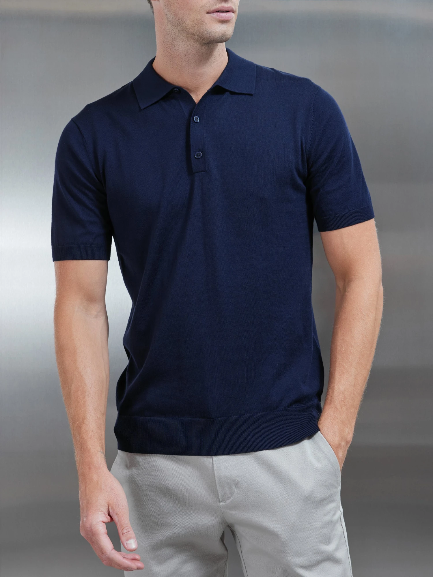 Cotton And Silk Polo Shirt In Navy 3 Cotton And Silk Polo Shirt In Navy