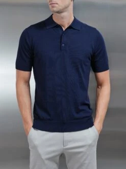 Cotton And Silk Polo Shirt In Navy 8 Cotton And Silk Polo Shirt In Navy -Cheap Shirts Shop COTTON SILK NAVY POLO 0320