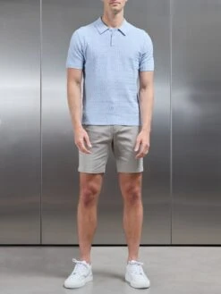 Cotton Knitted Textured Button Polo Shirt In Soft Blue -Cheap Shirts Shop COTTON TEXTURED KNITTED BUTTON POLO SHIRTIN SOFT BLUE 4772