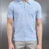Cotton Knitted Textured Button Polo Shirt In Soft Blue -Cheap Shirts Shop COTTON TEXTURED KNITTED BUTTON POLO SHIRTIN SOFT BLUE 4783