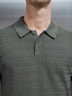 Cotton Knitted Textured Button Polo Shirt In Sage 10 Cotton Knitted Textured Button Polo Shirt In Sage -Cheap Shirts Shop COTTON TEXTURED KNITTED BUTTON POLO SHIRT IN SAGE 0191