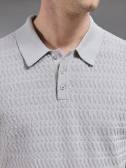 Cotton Knitted Textured Button Polo Shirt In Stone -Cheap Shirts Shop COTTON TEXTURED KNITTED BUTTON POLO SHIRT IN STONE 4827