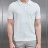 Cotton Knitted Textured Button Polo Shirt In White -Cheap Shirts Shop COTTON TEXTURED KNITTED BUTTON POLO SHIRT IN WHITE 0295