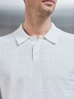 Cotton Knitted Textured Button Polo Shirt In White 9 Cotton Knitted Textured Button Polo Shirt In White -Cheap Shirts Shop COTTON TEXTURED KNITTED BUTTON POLO SHIRT IN WHITE 0310