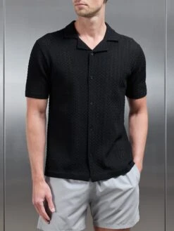 Crochet Revere Collar Shirt In Black
