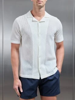 Crochet Revere Collar Shirt In Ecru