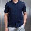 Crochet Revere Collar Shirt In Navy -Cheap Shirts Shop CROCHET REVERVE COLLAR SHIRT IN NAVY 420