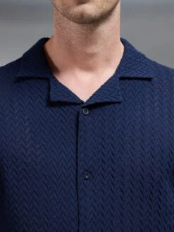 Crochet Revere Collar Shirt In Navy -Cheap Shirts Shop CROCHET REVERVE COLLAR SHIRT IN NAVY 427