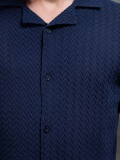 Crochet Revere Collar Shirt In Navy -Cheap Shirts Shop CROCHET REVERVE COLLAR SHIRT IN NAVY 428