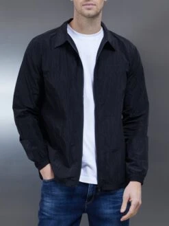 Crinkle Nylon Cargo Jacket In Black