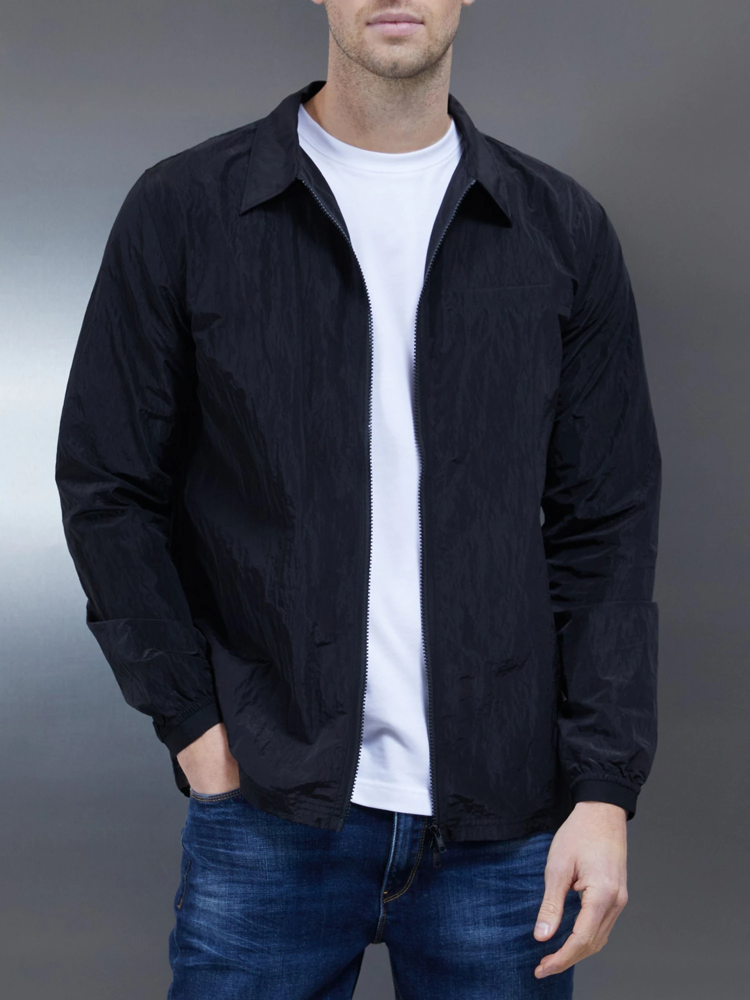 Crinkle Nylon Cargo Jacket In Black 3 Crinkle Nylon Cargo Jacket In Black