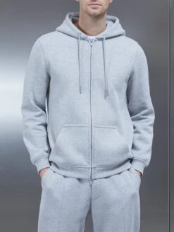 Essential Zip Through Hoodie In Marl Grey -Cheap Shirts Shop ESSENTIALZIPTHROUGHHOODIEINMARLGREY3245