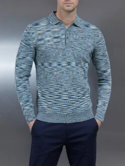Egyptian Cotton Space Dye Long Sleeve Polo In Sage
