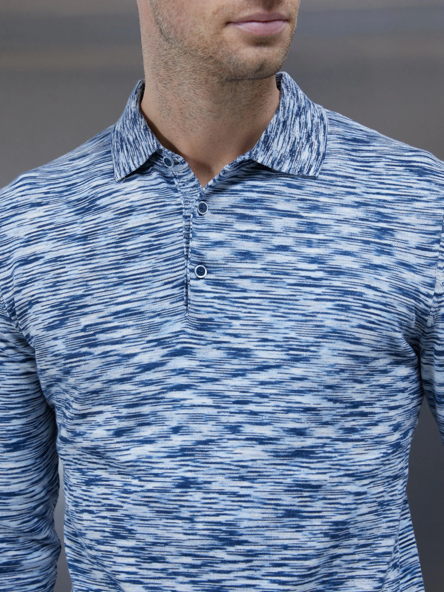 Egyptian Cotton Space Dye Long Sleeve Polo In Navy 4 Egyptian Cotton Space Dye Long Sleeve Polo In Navy - Image 2