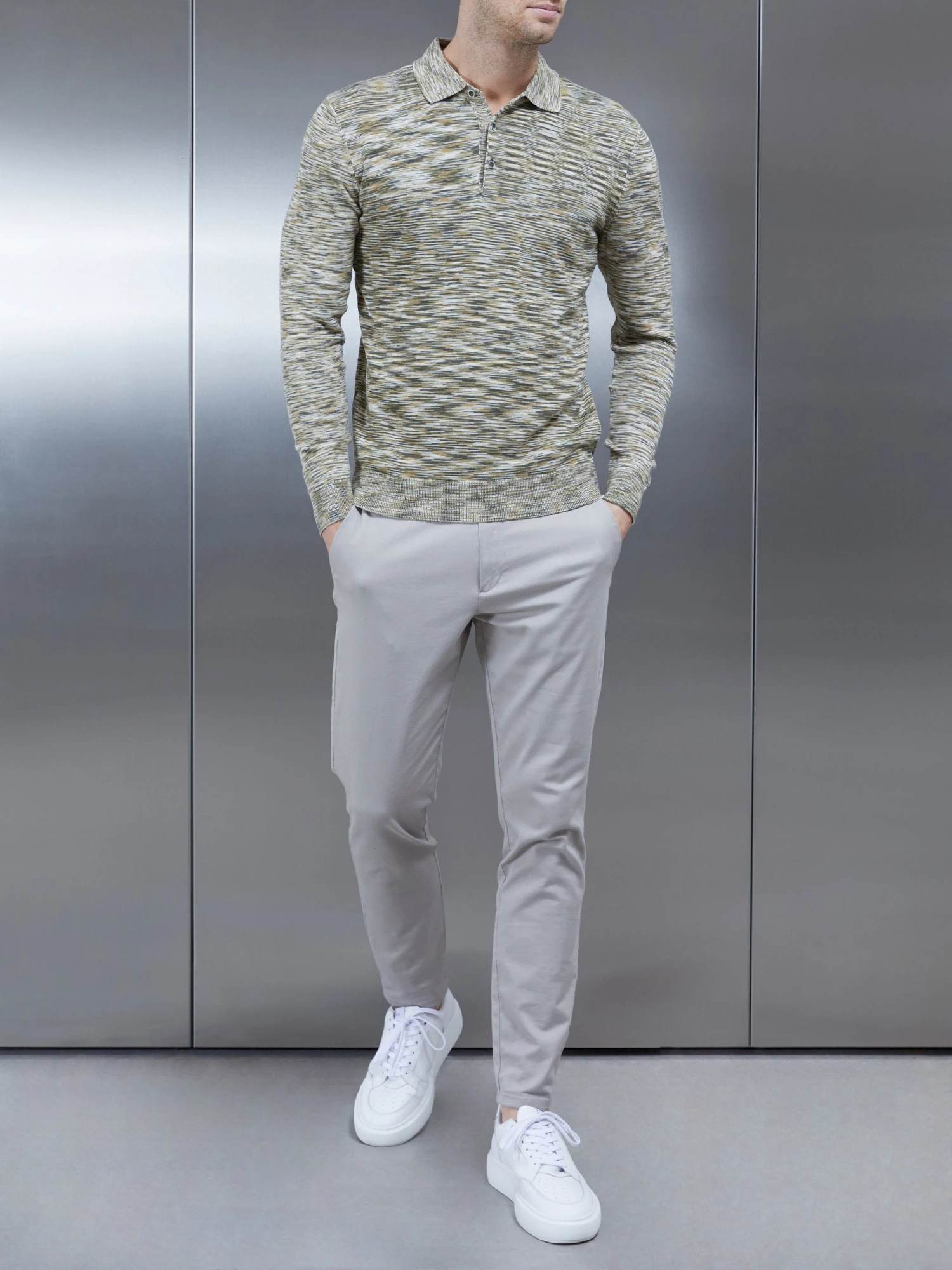 Egyptian Cotton Space Dye Long Sleeve Polo In Olive 4 Egyptian Cotton Space Dye Long Sleeve Polo In Olive - Image 2