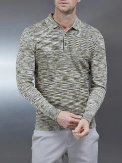 Egyptian Cotton Space Dye Long Sleeve Polo In Olive