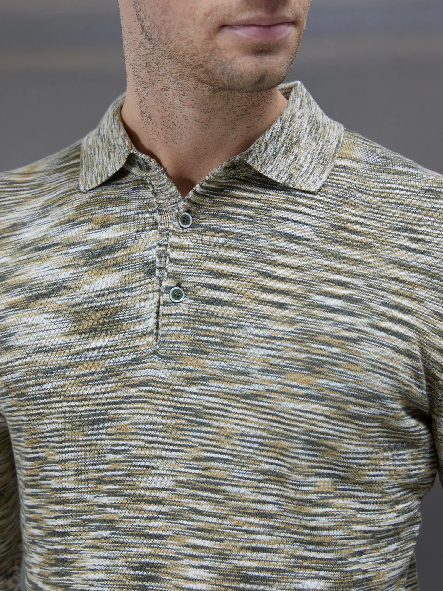 Egyptian Cotton Space Dye Long Sleeve Polo In Olive 5 Egyptian Cotton Space Dye Long Sleeve Polo In Olive - Image 3