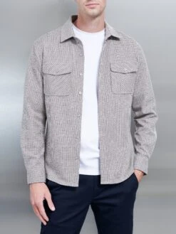 Fine Check Overshirt In Stone