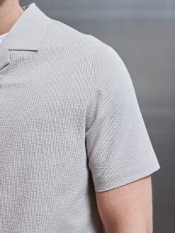 Fine Stripe Short Sleeve Revere Collar Shirt In Stone -Cheap Shirts Shop FINE STRIPE REVERE COLLAR SHIRT IN STONE 32626