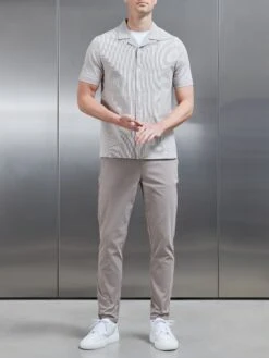 Fine Stripe Short Sleeve Revere Collar Shirt In Stone -Cheap Shirts Shop FINE STRIPE REVERE COLLAR SHIRT IN STONE 32639