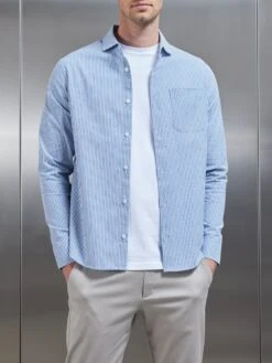 Stripe Long Sleeve Cutaway Collar Shirt In Blue