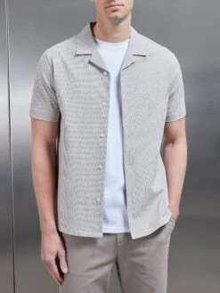 Fine Stripe Short Sleeve Revere Collar Shirt In Stone