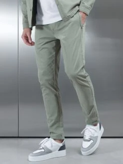 Garment Dye Cotton Trouser In Olive