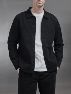 Garment Dye Overshirt In Black