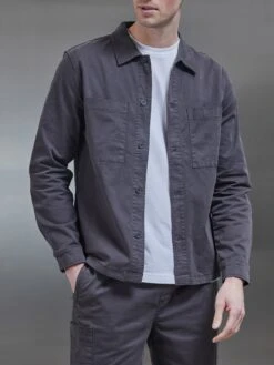 Garment Dye Overshirt In Grey